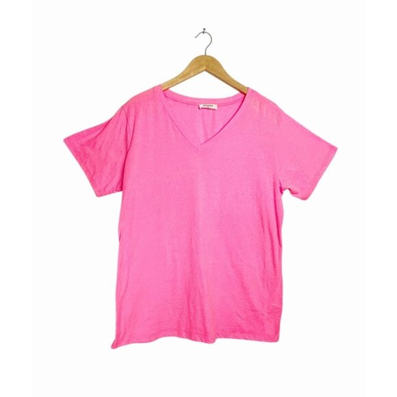 Zenana Women's V-Neck Short Sleeve Tee Shirt in Pink - Sz XL - Picture 1 of 5